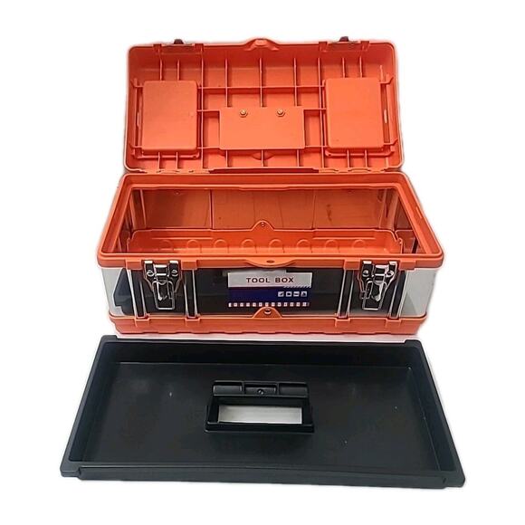 Durable Tool Box 17"x 9.25 Metal Hardware w/ Pull Out Tray & Lid Storage New - Picture 3 of 7